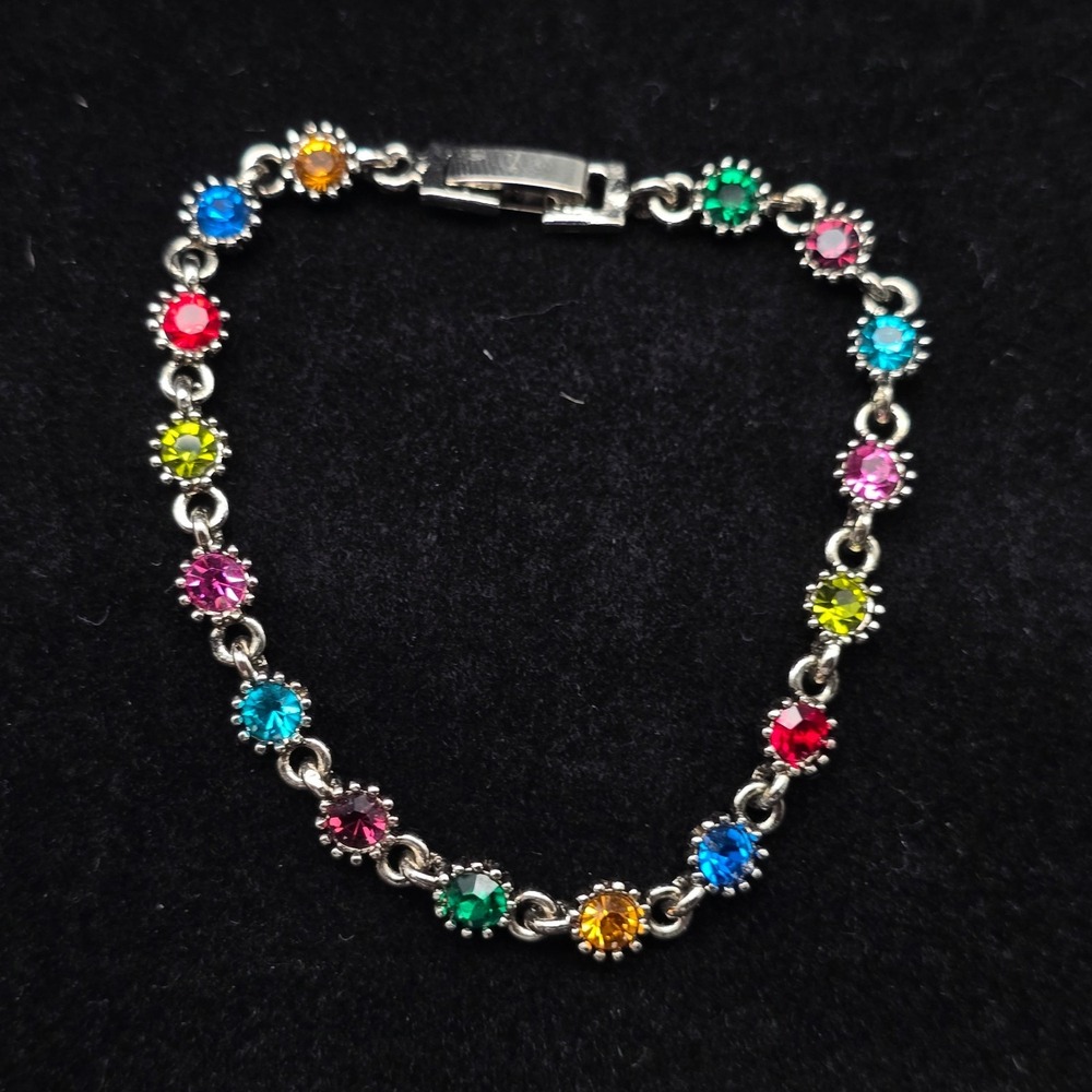 Multicolor Rhinestone Tennis Bracelet Vintage Costume Jewelry
